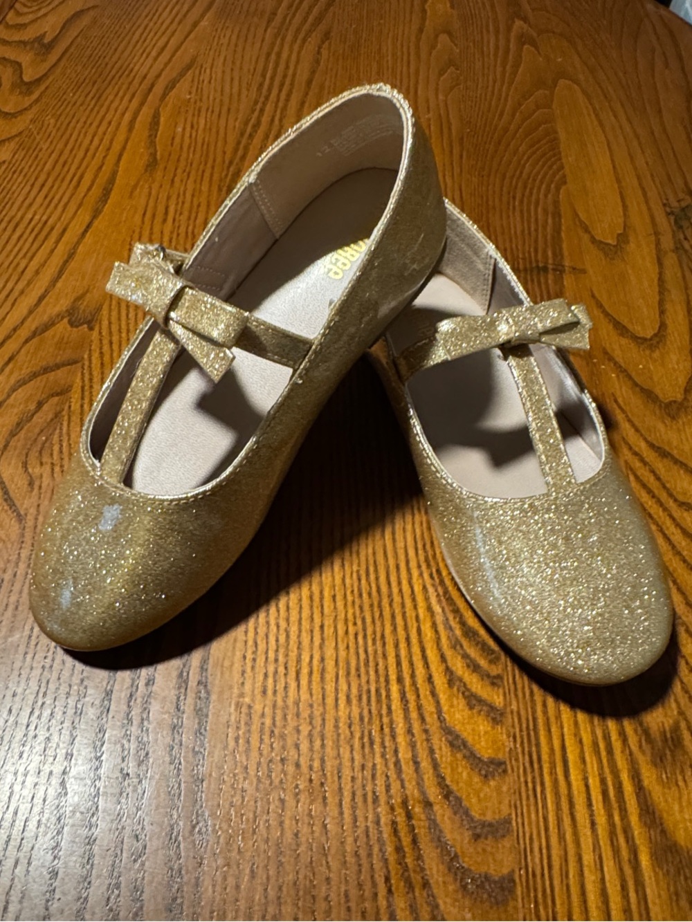 Gymboree Girls Gold Glitter T-Strap Bow Dress Shoes